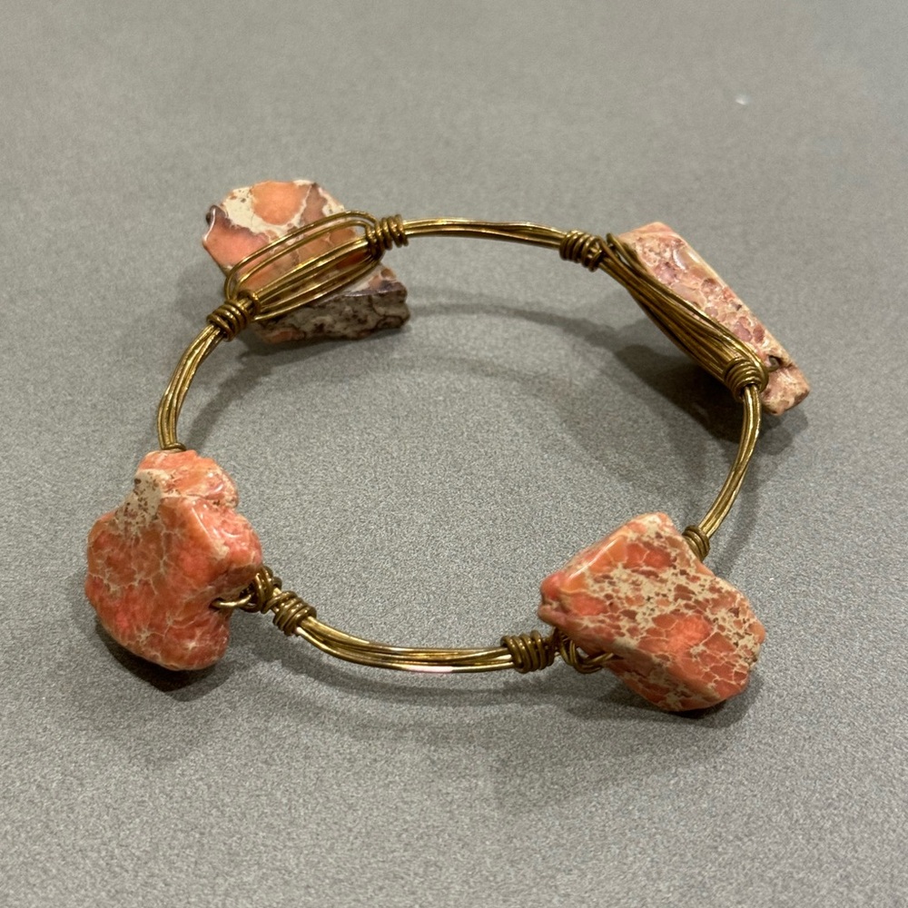 Raw Pink Jasper Wire-Wrapped Bangle Bracelet